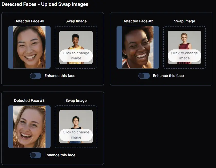 Multi face swap process - AI detecting and swapping multiple faces
